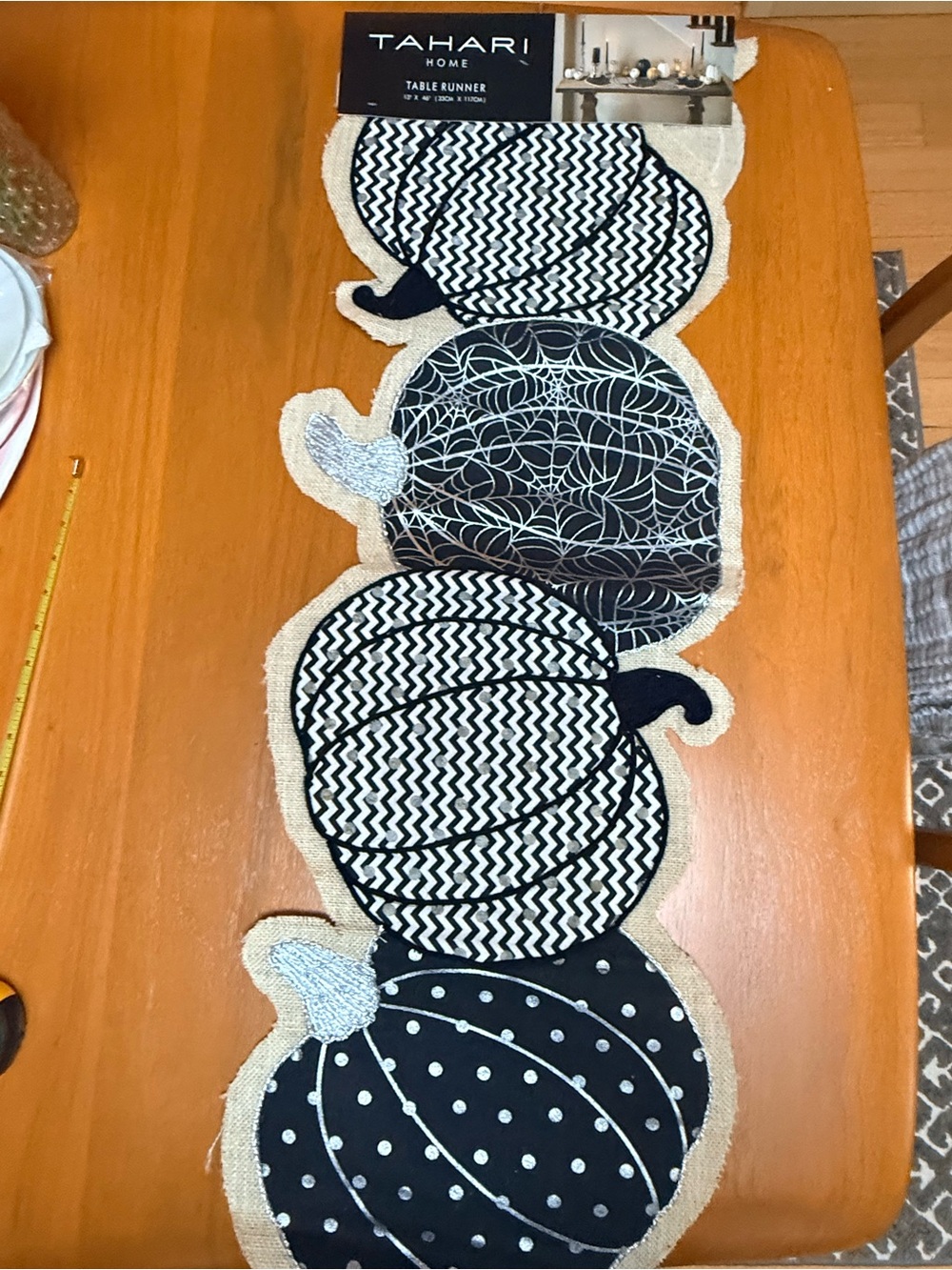Tahari Black, White, and Silver Pumpkin Table Runner